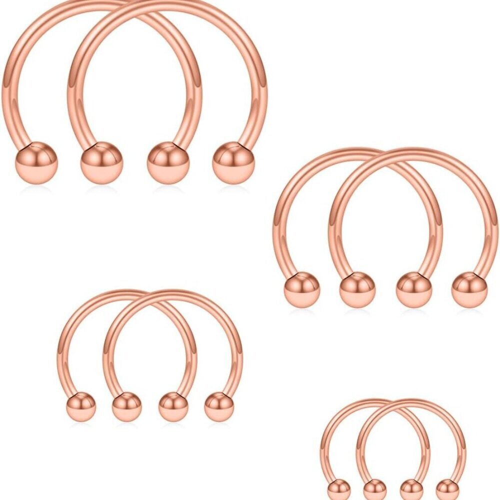 8pcs Rose Gold Stainless Steel Nose Septum Eyebrow Piercing Ring Set, 16G, 6-12m